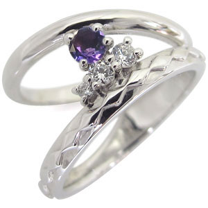 楽天市場】K10WG ホワイトゴールド アメシスト ピンキーリング D0.01ct