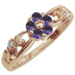 【ラスト1点】お花のアメジストがおしゃれなリング K18WG サイズ12号 TOCCA 【WEB＆数量限定】SCENT OF FLOWER RING K18 イエロー
