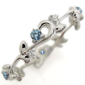 フルエタニティ リング アクアマリンサンタマリア 唐草 K18 指輪|PLEJOUR 誕生石ジュエリー専門店