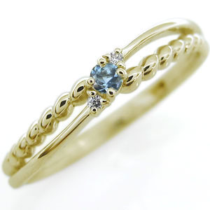 ピンキーリング 一粒 指輪 18金 18k アクアマリンサンタマリア リング