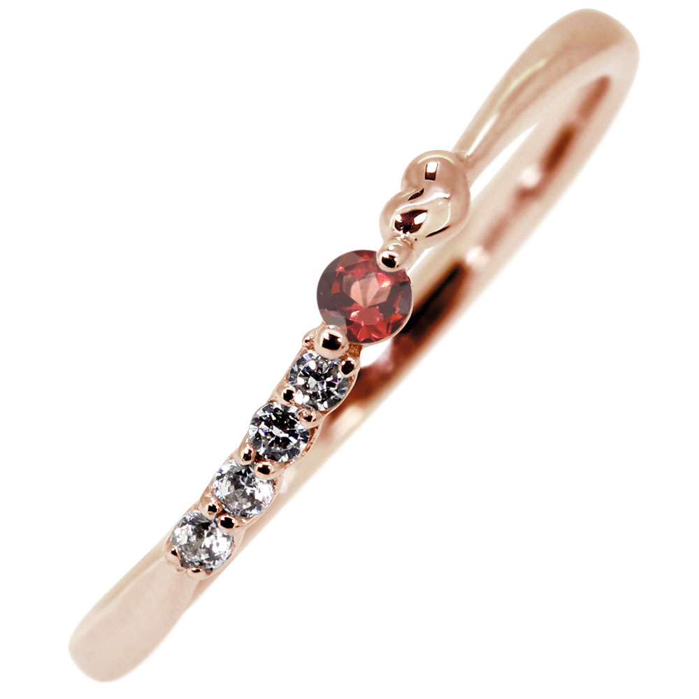 ファランジリング ガーネット 18金 18k 華奢 ハート リング 指輪 レディース ピンキーリング かわいい