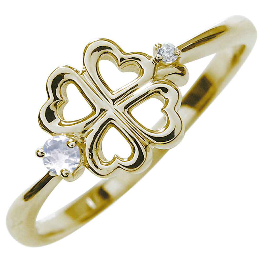 ロイヤルブルームーンストーン クローバー 指輪 18金 18k リング ピンキーリング