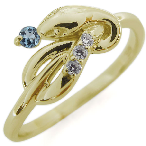 ピンキーリング アクアマリンサンタマリア スネークリング 18k K18 指輪｜PLEJOUR 誕生石ジュエリー専門店