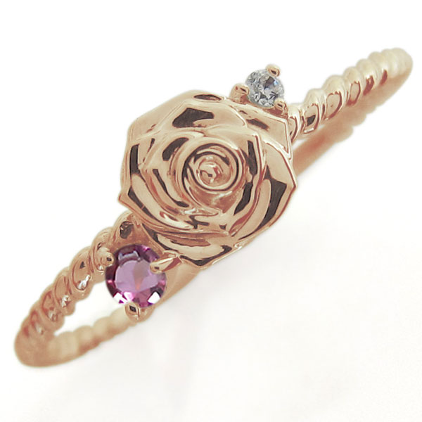 誕生石 ファランジリング 薔薇 指輪 ピンキーリング ロープリング 18k K18 普段 使い 自分用|PLEJOUR 誕生石ジュエリー専門店