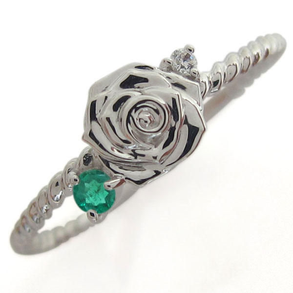 エメラルド ピンキーリング 薔薇モチーフ 指輪 シルバーアクセサリー