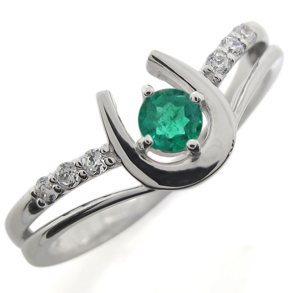 リング ファイブストーン 馬蹄型 エメラルド 5月の誕生石 k10イエローゴールド 白金（プラチナ）900 馬 ひづめ リング ファイブストーン ピンク