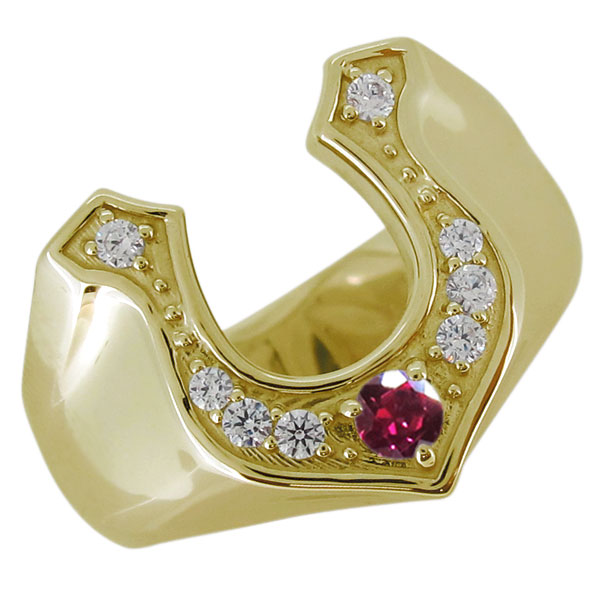 最終価格　K18 馬蹄ルビーダイヤリング　印台 楽天市場】馬蹄 メンズ 印台リング ルビー 指輪 10金 父の日 2024