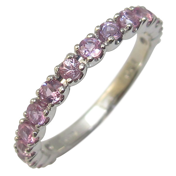 ハーフエタニティリング　サファイア　K10 ピンクゴールド　11号 天然 ピンクサファイア ミル打ち ハーフ エタニティ リング K18 k10