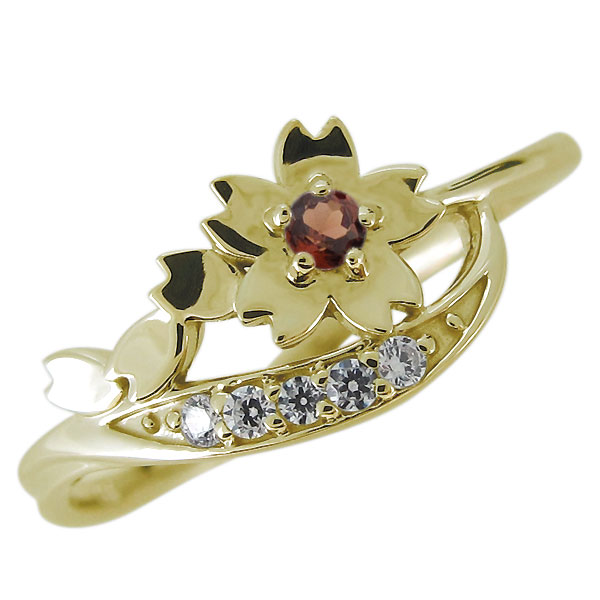 新しいブランド 指輪 リング サクラ 桜 レディース 指輪 1月誕生石 かわいい 花 リング 10金 ガーネット Www Lota Cl