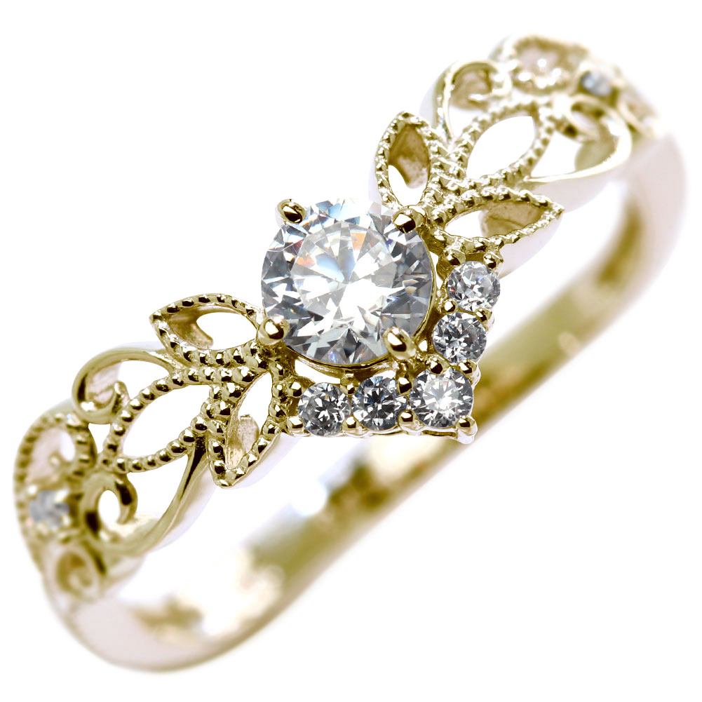 鑑定書付き ダイヤモンドリング プラチナ 18金 ティアラ 指輪 ダイヤモンド 0.25ct SI VS VVS クラス K18 Pt ミル打ち アラベスク レディース 唐草 キラキラ リーフ 成人祝 結婚記念日 記念日 プレゼント|PLEJOUR 誕生石ジュエリー専門店