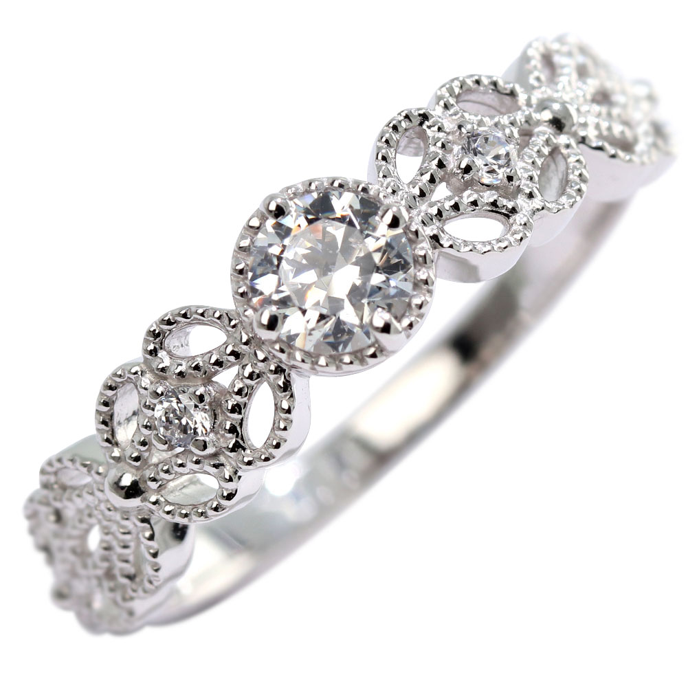 プラチナリング ダイヤモンド 婚約指輪 エンゲージリング フラワー 花 レース 指輪 0.25ct プロポーズ リング レディース ミル打ち かわいい パーティー 結婚記念日 記念日 妻 彼女 プレゼント｜PLEJOUR 誕生石ジュエリー専門店