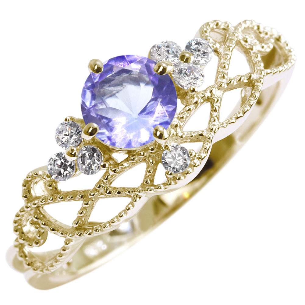 指輪 タンザナイト 12月誕生石 18金 リング レディース ティアラ 18k レース ミル ライン ゴージャス かわいい 人気 おしゃれ クラシック エレガント 女性 大人