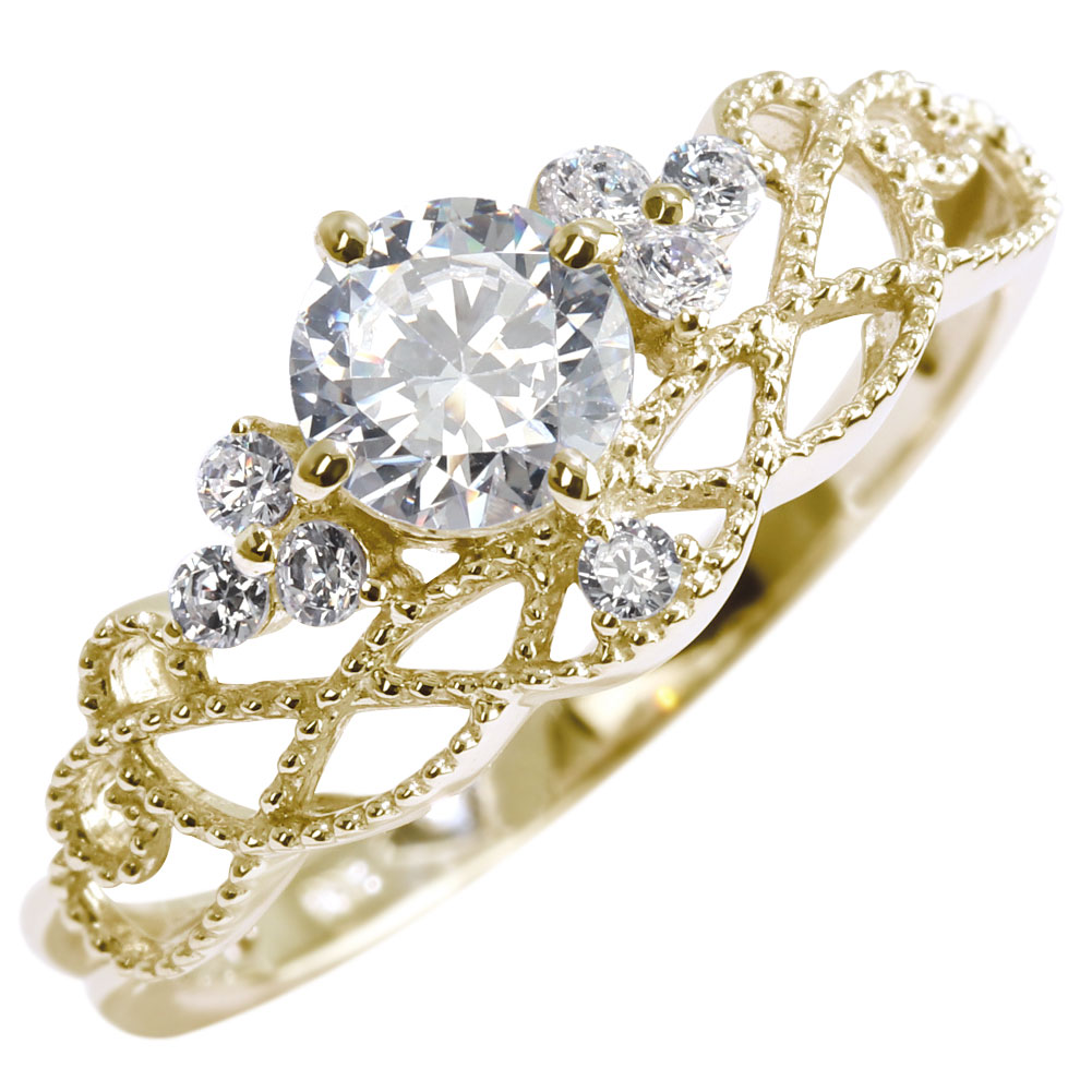 指輪 ダイヤモンド 4月誕生石 18金 リング レディース ティアラ 18k レース ミル ライン ゴージャス かわいい 人気 おしゃれ クラシック エレガント 女性 大人｜PLEJOUR 誕生石ジュエリー専門店