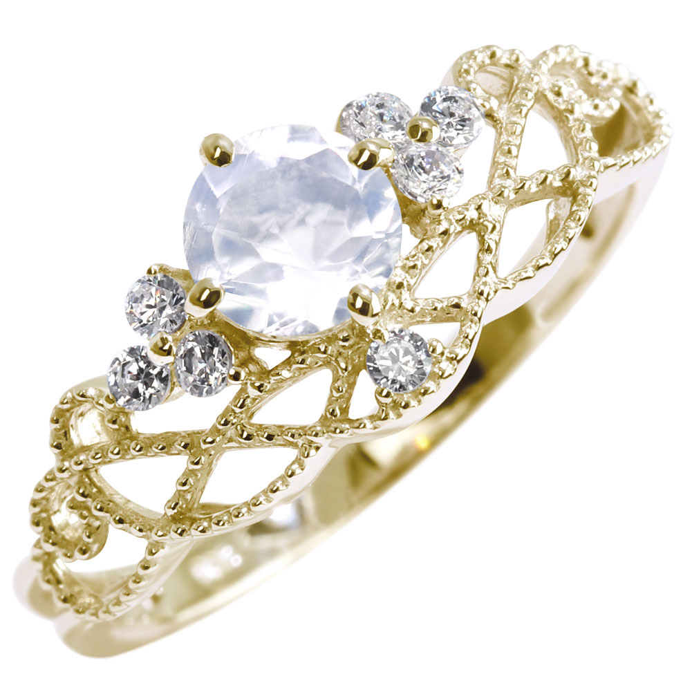 指輪 ブルームーンストーン 6月誕生石 18金 リング レディース ティアラ 18k レース ミル ライン ゴージャス かわいい 人気 おしゃれ クラシック エレガント 女性 大人