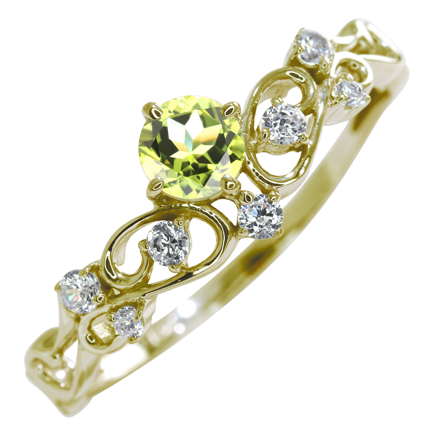18金 リング レディース ペリドット 誕生石 8月 K18 指輪 ティアラ風 唐草 天然石 ジュエリー 上品 華やか 女性 人気 大人可愛い｜PLEJOUR 誕生石ジュエリー専門店