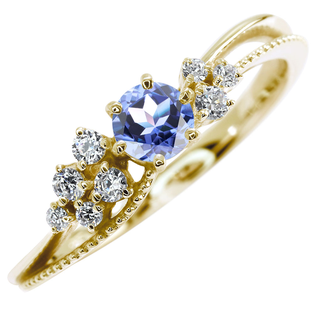 指輪 レディース 10金 K10 誕生石 タンザナイト リング 花 花束 ミル打ち 12月誕生石 泡 バブル ジュエリー 女性 人気 大人 可愛い 花束リング きらきら キレイ 普段使い ご褒美