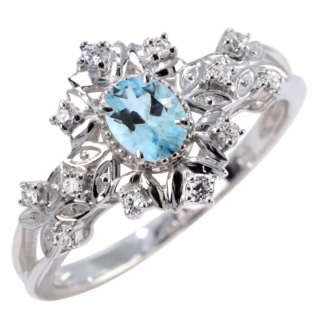 レディース 指輪 花 シルバー925 リング アクアマリン 雪の結晶 フラワーモチーフ アクセサリー 3月誕生石 スノーフレーク お花 ジュエリー 女性 彼女 妻 プレゼント ギフト｜PLEJOUR 誕生石ジュエリー専門店