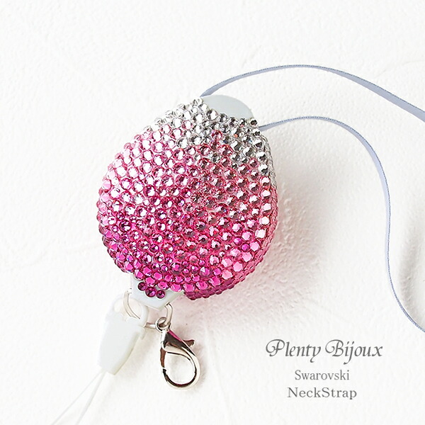 楽天市場】ネックストラップ リール スワロフスキーデコ 収納式 ダブル