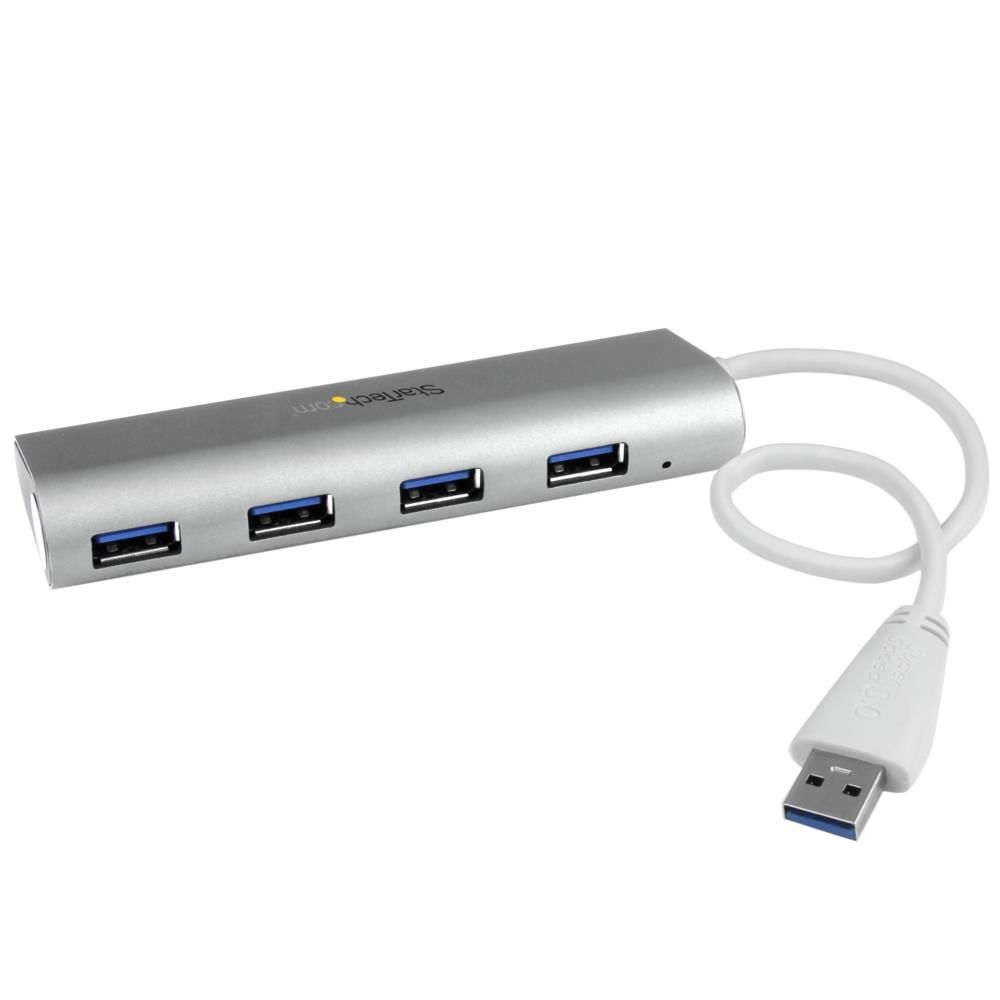【最大50％OFF＆ポイント28倍】 StarTech.com 4ポート ポータブル USB3.0ハブ (ケーブル内蔵) 1x USB A (オス) - 4x USB 3.0 A (メス) シルバー&ホワイト ST43004UA