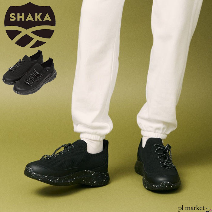 【10％OFFクーポン/2025秋冬新作】シャカ SHAKA スニーカー レディース メンズ シューズ 靴 テックニット はっ水 撥水 軽量 軽い ブラック メテオ ニット SXL BLK METEOR KNIT SXL メッシュ ニット コードロック リフレクター 疲れにくい 23 24 25 26 27 28cm 黒 SK-328