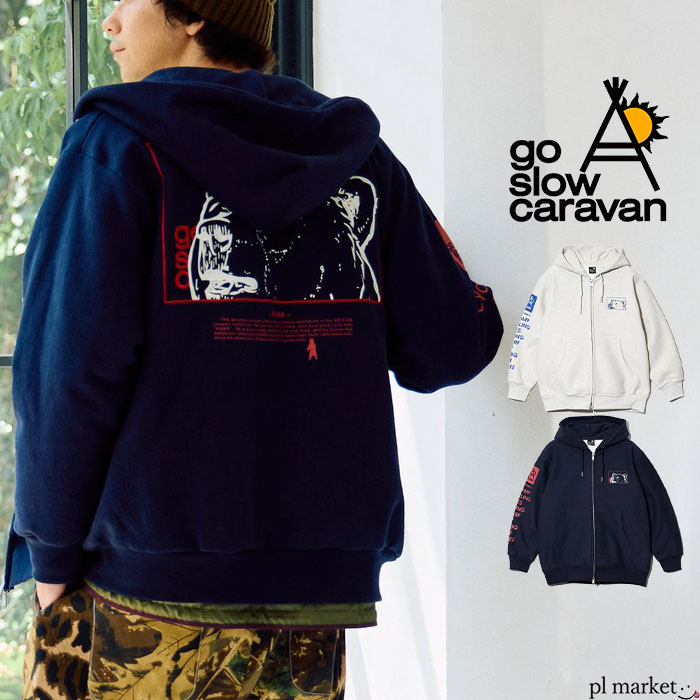 【P5倍/5％OFF/2025秋冬新作】 ゴースローキャラバン go slow caravan パーカー メンズ レディース トップス スウェット ZIPアップパーカー ヘビースウェット 裏ワッフル スクエアクマ ユニセックス 長袖 綿 ジップアップ クマ 熊 くま M L XL 350255