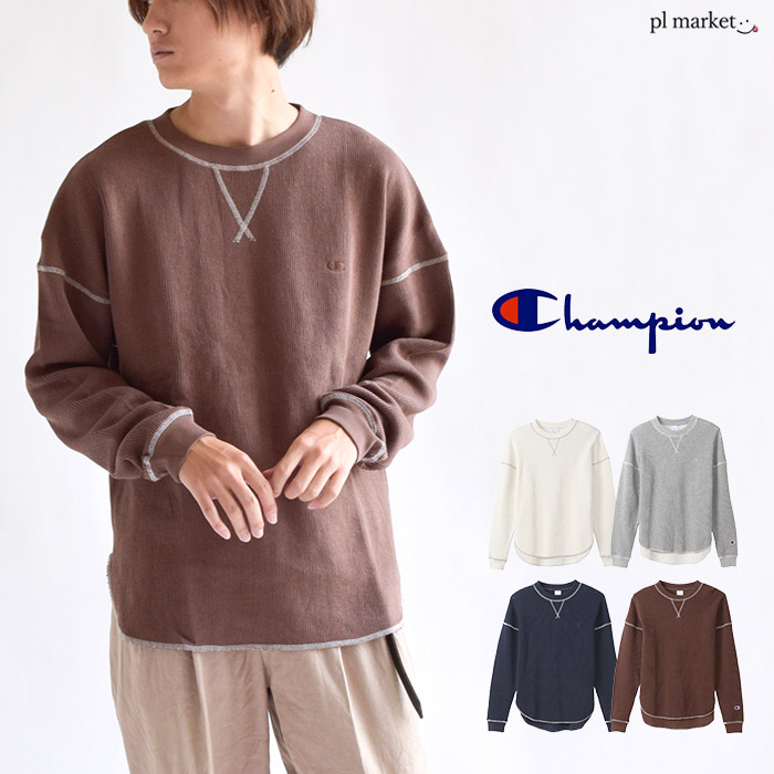 【ラスト1】チャンピオン tシャツ 長袖 Champion ラウンドヘムシャツ コットン100％ キャンパス ワンポイント シンプルT 無地 メンズ レディース ユニセックス 男女兼用 トップス 長袖Tシャツ 配色ステッチ C3-S023