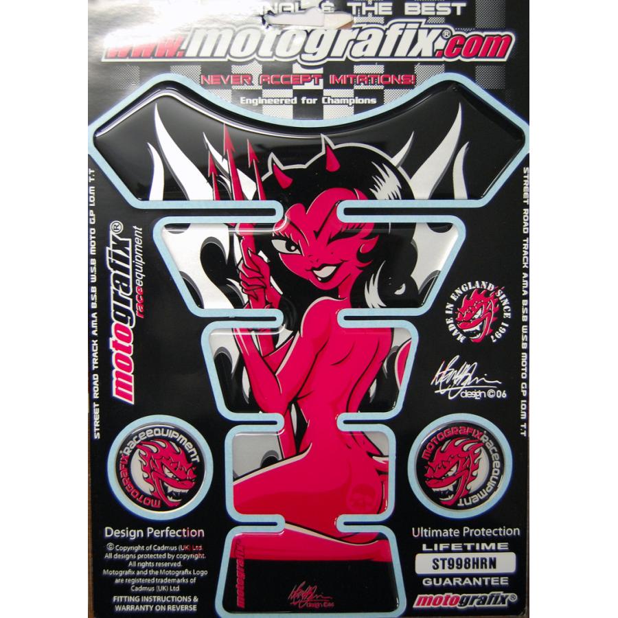 モトグラフィックス タンクパッド ブラック/ホワイト、グレー、PINK She Devil Horny Demon Lucifer MT-ST998HRN