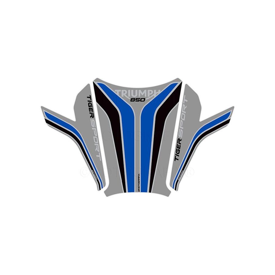 モトグラフィックス タンクパッド STEEL/ブラック/ブルー TRIUMPH Tiger850 Sport MT-TT047SB