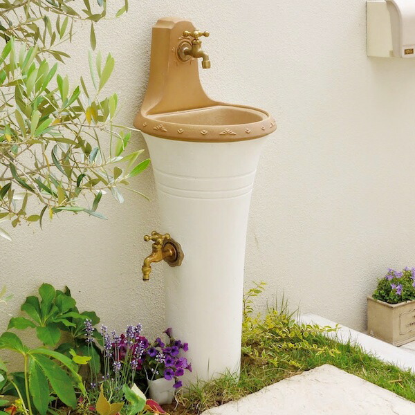 スタンドウォッシュ おしゃれ カラー 蛇口 補助蛇口 立水栓セット 水栓柱 水栓柱 カラー 水道 水栓柱 ディーズガーデンの水栓柱 塗り壁調のおしゃれなガーデンシンク ディーズガーデン 2口 手洗い場 外 おしゃれ 外水栓 エクステリア通販プルーマガーデン洋風のお庭に