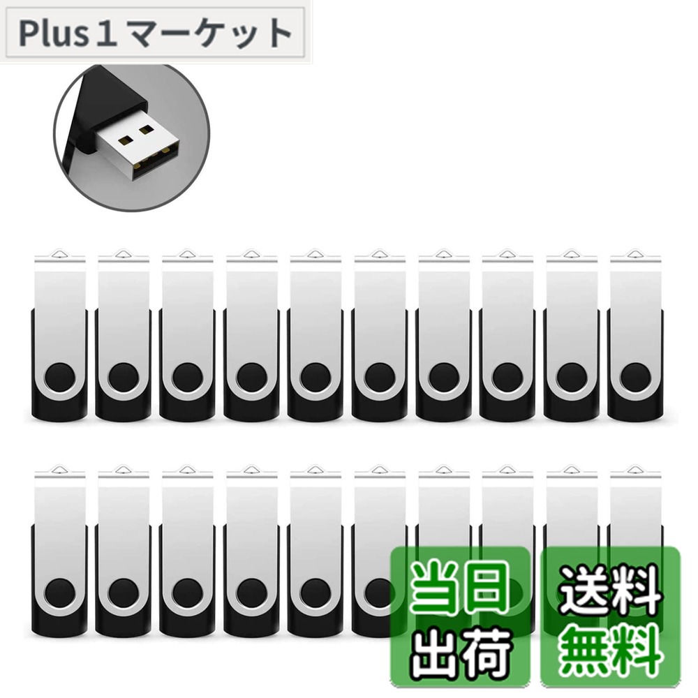 【送料無料】RAOYI USBメモリ 8GB USB2.0 20個セット フラッシュドライブ 回転式 まとめ買い 業務用 メモリスティック 問屋 ストラップホール付き (黒)