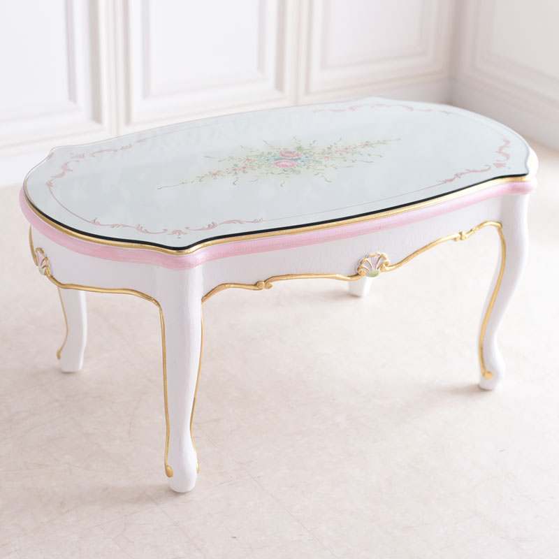 楽天市場】ガラス天板付き センターテーブル ピンクラインロココ