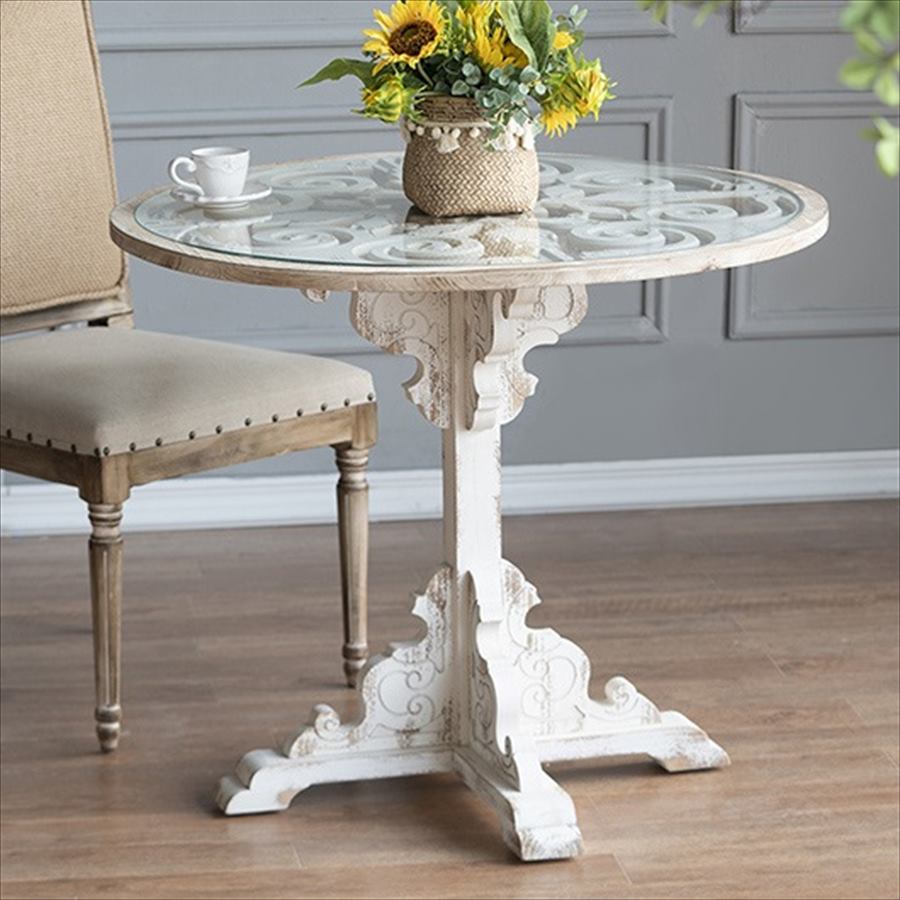 楽天市場】シャビーシック ラウンドテーブル アンティーク調 ホワイト