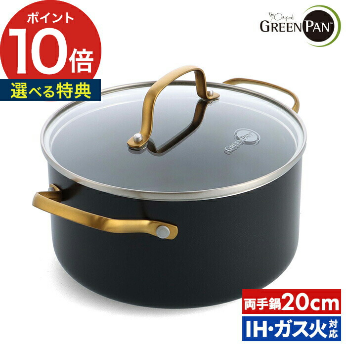 両手鍋 蓋付き【特典付き】鍋 20cm 3L ノンスティック 安全 ih ガス火 兼用 オーブン 蓋 ふた セット ガラス蓋 クリア ステンレス 無害 ノンスティックコーティング おしゃれ 軽い アルミ 有害物質 含まない [ グリーンパン ストゥディオ キャセロール 20cm ガラス蓋付 ]｜キッチン収納・雑貨のお店monocoto