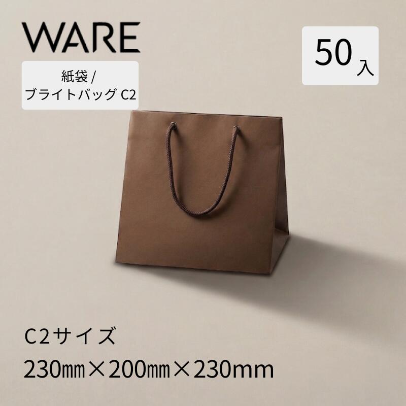 紙袋 ブライトバッグ C2 シロ チョコレート赤銅色 販売店御徒面子 マチ広 合財袋袋 丸紐（50入）