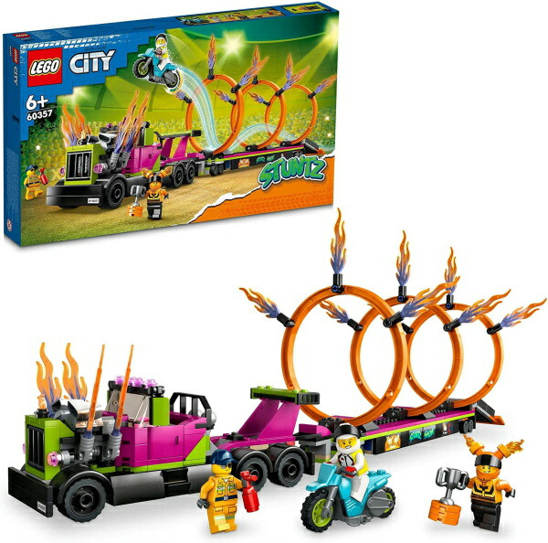 レゴ シティ トレーラ貨物自動車と火の輪くぐり立ちはだかる 60357 LEGO 手あそび 差し上げ物 差し上げ物