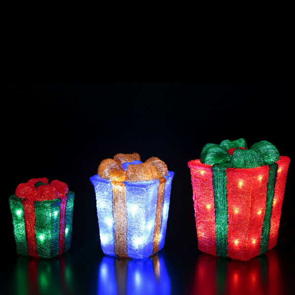 LED クリスタルモチーフ3連 プレゼントボックス WG-23461 友愛玩具 イルミネーション 飾り 雑貨