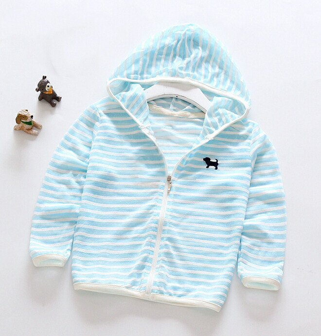 送料無料子供用パーカージップアップパーカーフード付き長袖ボーダー刺繍入り男の子女の子キッズジュニア100110120130140紫外線対策冷房対策