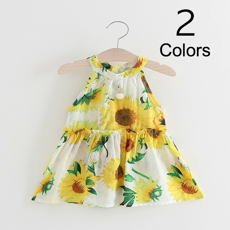 楽天市場 送料無料 ワンピース ノースリーブ アメリカンスリーブ フレアスカート 花柄 ひまわり柄 ふんわり かわいい 子供 キッズ ジュニア 女の子 女児 おしゃれ 夏 Plus Nao