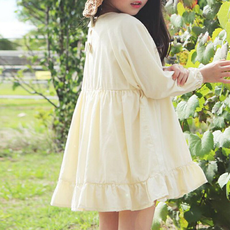 楽天市場 送料無料 ワンピース キッズ 女の子 ジュニア 子供服 長袖 シンプル 無地 白 フレア フリル 可愛い おしゃれ 大人 上品 100 110 1 130 140 Plus Nao