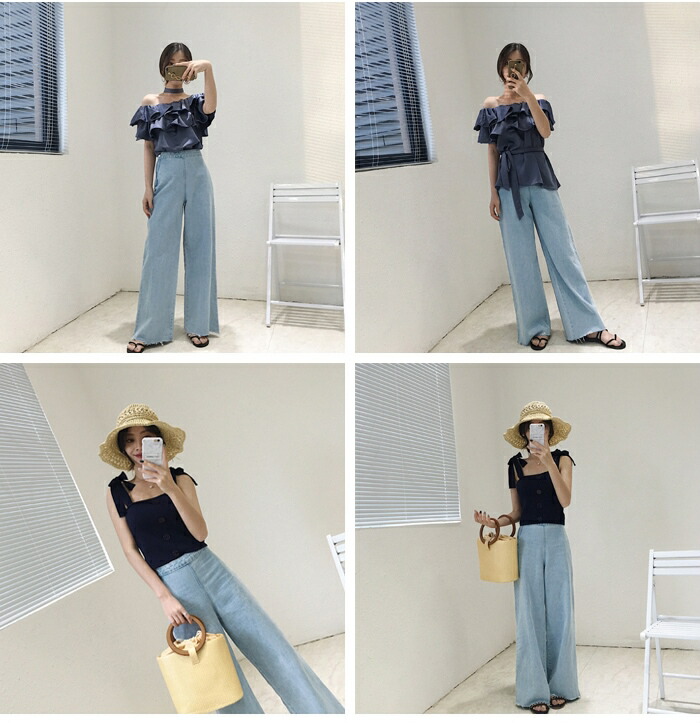 楽天市場 送料無料レディース ワイドジーンズ バギージーンズ バギーデニム ワイドデニム 10分丈 ボトムス カットオフ 切りっぱなし ハイウエスト ジーパン Gパン デニムパンツ ロングパンツ シンプル 女性用 Plus Nao