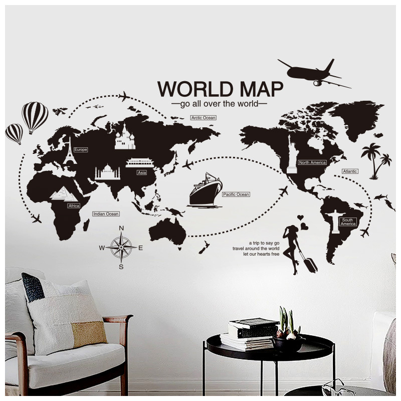 楽天市場 送料無料ウォールステッカー ウォールシール 壁シール 壁紙シール 壁面装飾 壁装飾 室内装飾 世界地図 World Map 黒 インテリア Diy リビング 寝室 おしゃれ カフェ風 可愛い Plus Nao