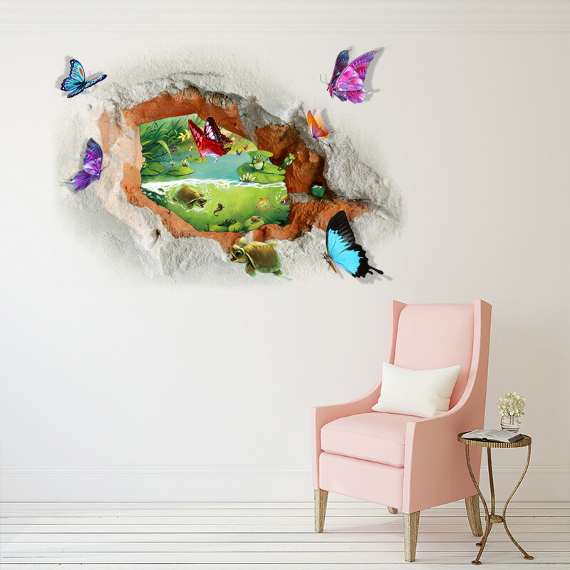 楽天市場 送料無料ウォールステッカー インテリア 壁紙シール ウオールシール 雑貨 小物 蝶 亀 カエル 3d 自然 Diy 池 癒し Plus Nao