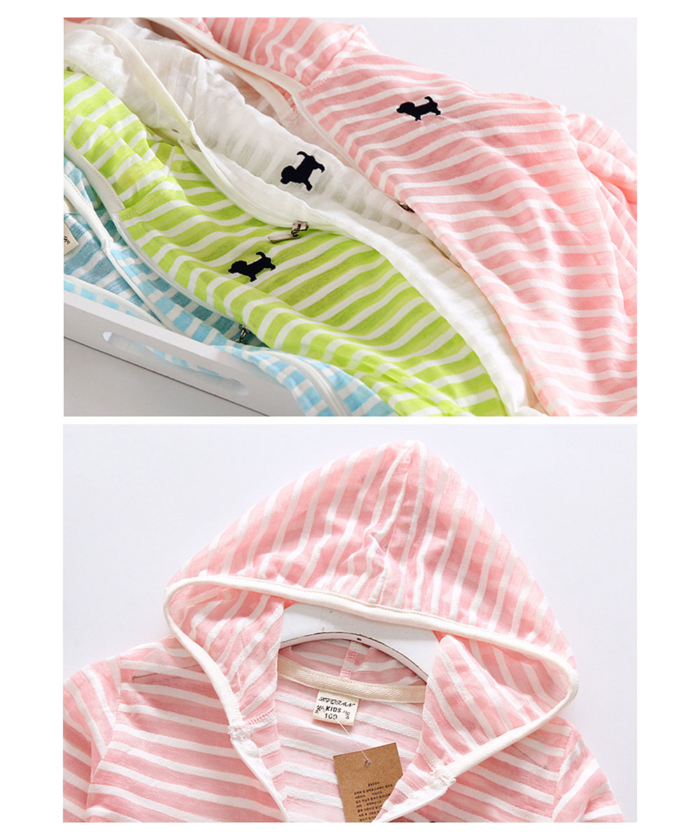 送料無料子供用パーカージップアップパーカーフード付き長袖ボーダー刺繍入り男の子女の子キッズジュニア100110120130140紫外線対策冷房対策