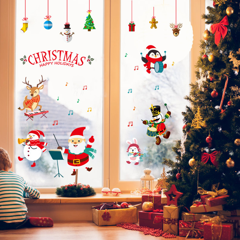 楽天市場 送料無料ウォールステッカー 壁紙シール 窓ガラス ウォールデコレーション クリスマス X Mas Merry Christmas クリスマスツリー サンタクロース 雪だるま おしゃれ パーティー 飾り付け デコレーション クリスマス会 イベント 貼り付け Plus Nao