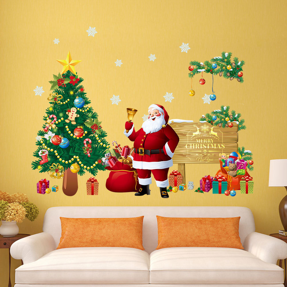 楽天市場 送料無料 ウォールステッカー 壁紙シール クリスマス X Mas Christmas 貼ってはがせる サンタクロース サンタ 雪の結晶 クリスマスツリー プレゼント 英字 看板 壁装飾 シール 壁シール 飾り付け 装飾 壁 ガラス 窓 可愛い かわいい Plus Nao