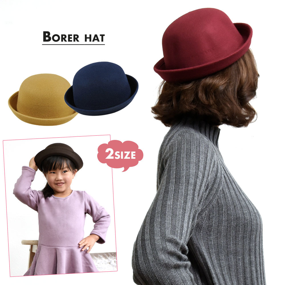 楽天市場 送料無料 ボーラーハット シンプル 無地 つば付きハット 親子コーデ レディース キッズ 男の子 女の子 Kids 帽子 ぼうし 秋冬 マニッシュ クラシカル Plus Nao