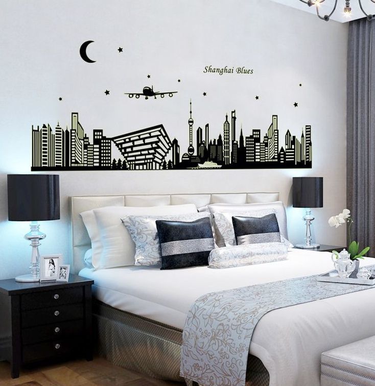 楽天市場 送料無料光るウォールステッカー 壁紙シール 夜光 蓄光 ウォールシール 夜景 上海 Shanghai 海外 旅行 飛行機 月 星 ビル 建物 かっこいい クール おしゃれ きれい 壁シール 壁面装飾 壁装飾 室内装飾 子供部屋 寝室 Diy ルームデコレ Plus Nao