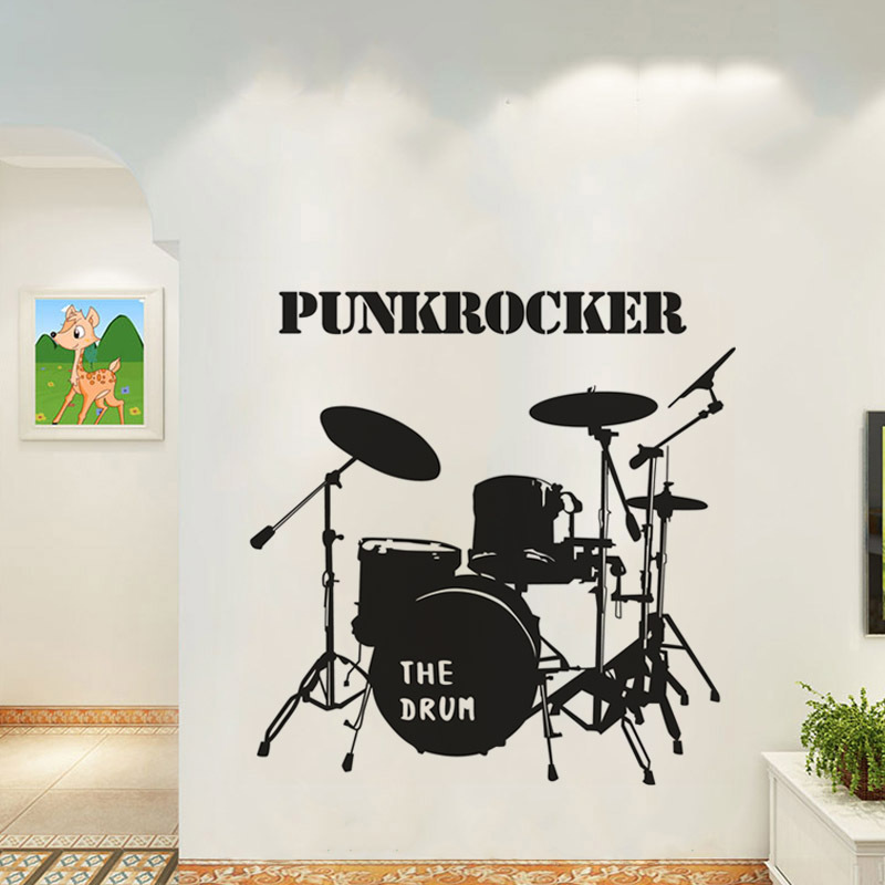 楽天市場 送料無料 ウォールステッカー ウォールシール 壁装飾 インテリア 雑貨 ドラム パンク ロック バンド 音楽 シンプル モノトーン 白黒 Plus Nao