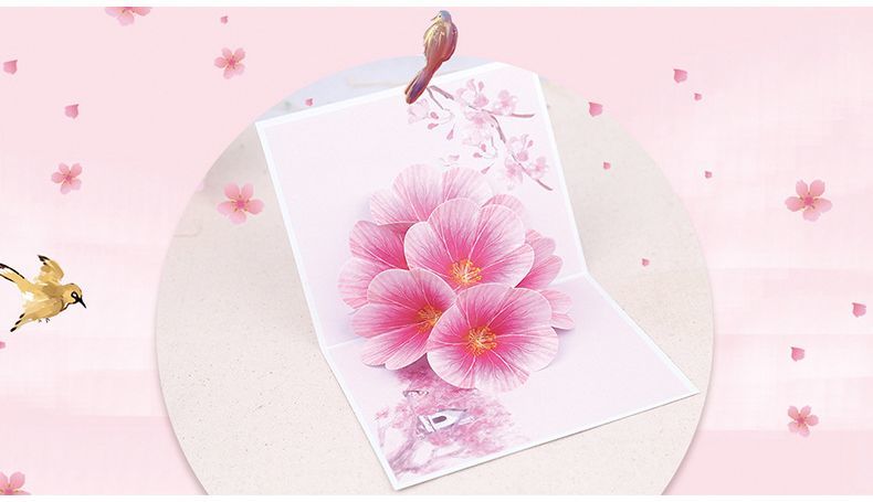 楽天市場 送料無料グリーティングカード ポップアップカード メッセージカード 桃の花 花 自然 飛び出す 立体 お祝い 記念日 誕生日 雑貨 小物 Plus Nao