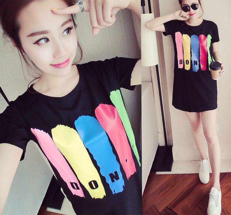 楽天市場 送料無料 ミニワンピース Tシャツワンピース 半袖 レディース トップス ショート丈 丈短め チュニック風 Aライン ロングtシャツ ロンt 丸首 ラウンドネック クルーネック サイドポケット プリント カラフル ボーダー 縦ライン タイト スリム カジ Plus Nao